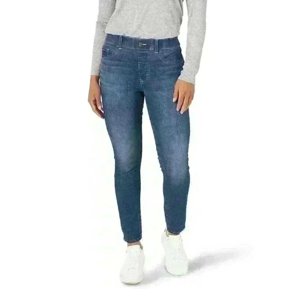 Lee Women's Mid Rise Pull On Size M Stretch Jeggings Medium Wash